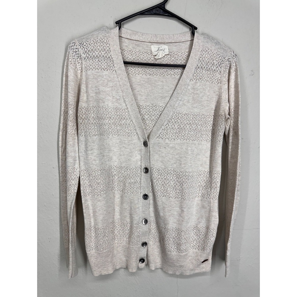 Levi's Cardigan Sweater Women XS Beige V-Neck Open Knit Long Sleeve Button Front